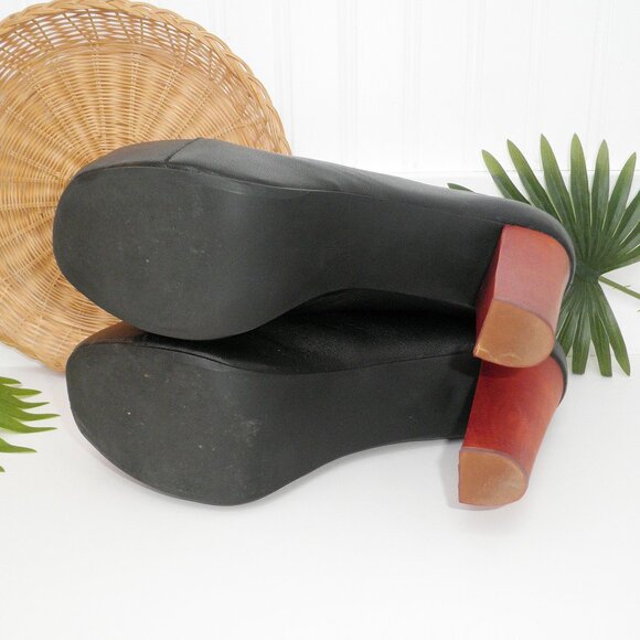 Jeffrey Campbell LITA Platform Heeled Lace-Up Bootie Black Wood Heels 11M Drag - Picture 6 of 15